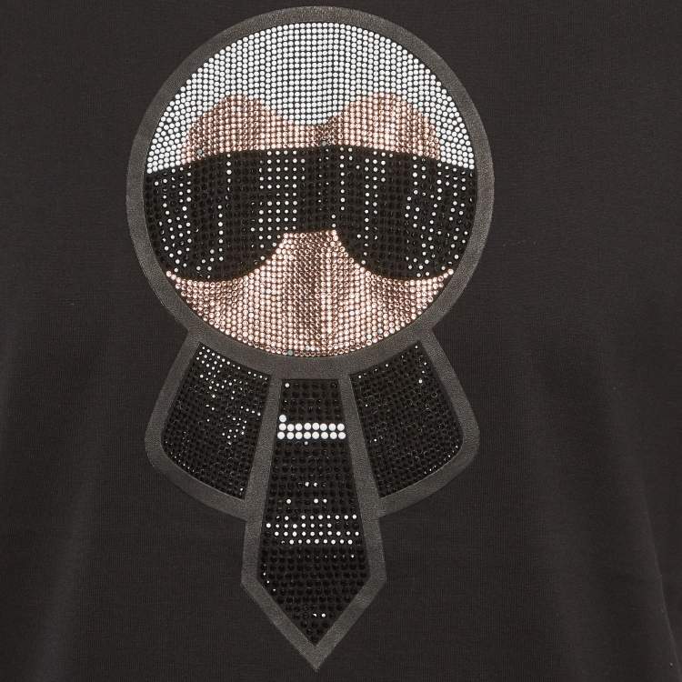 مملوكة مسبقًا Fendi Black Rhinestone Embellished Jersey T-Shirt L