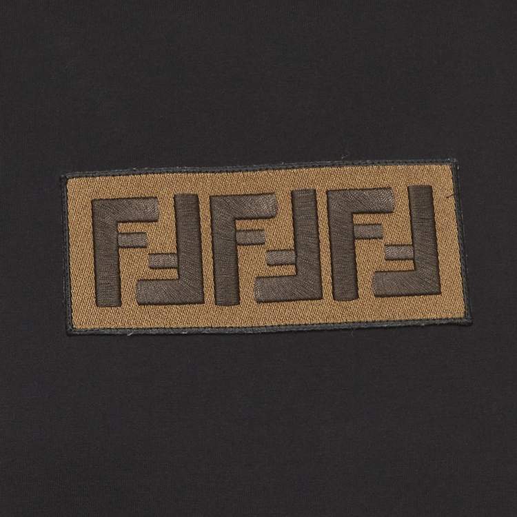 Pre Owned Fendi Black FF Applique Jersey T-Shirt L