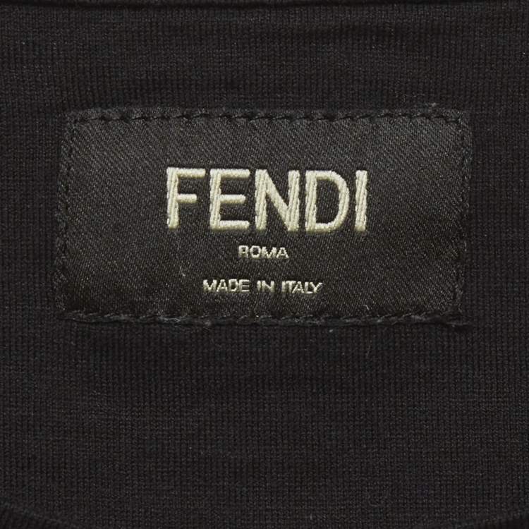 Pre Owned Fendi Black FF Applique Jersey T-Shirt L
