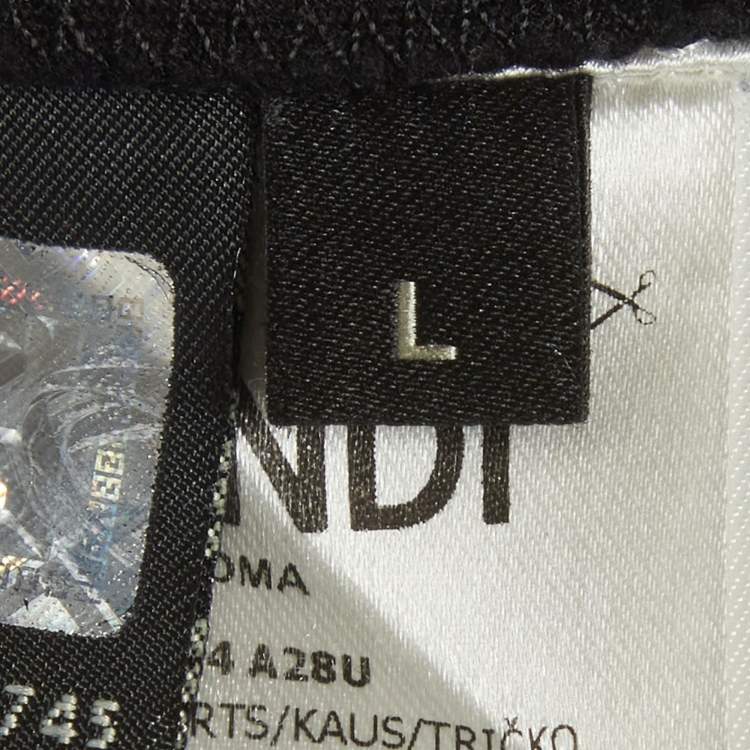 Pre Owned Fendi Black FF Applique Jersey T-Shirt L