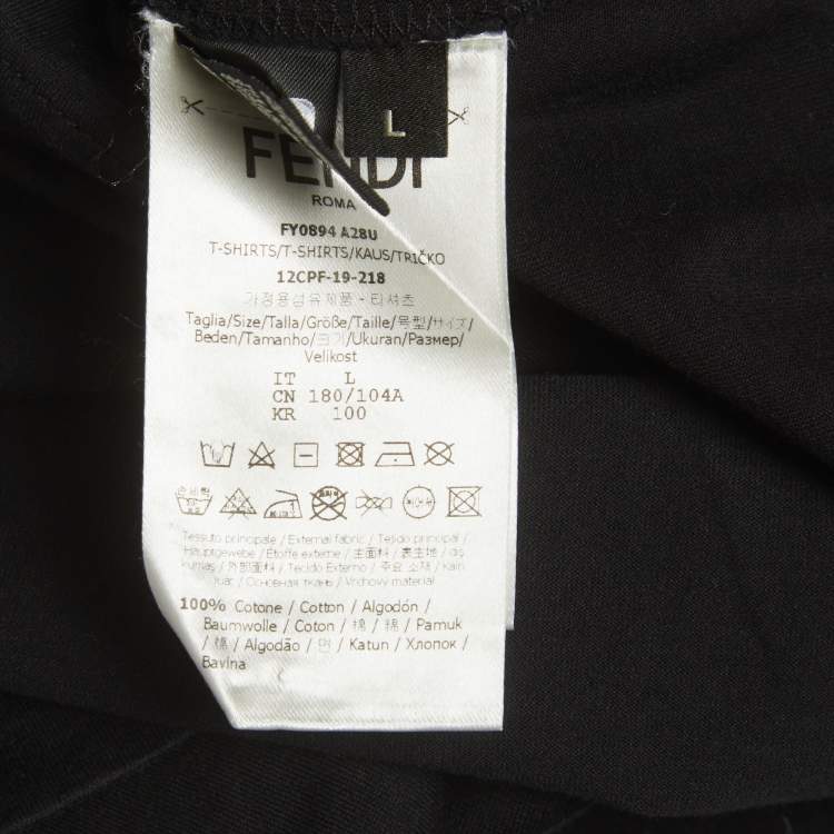 Pre Owned Fendi Black FF Applique Jersey T-Shirt L