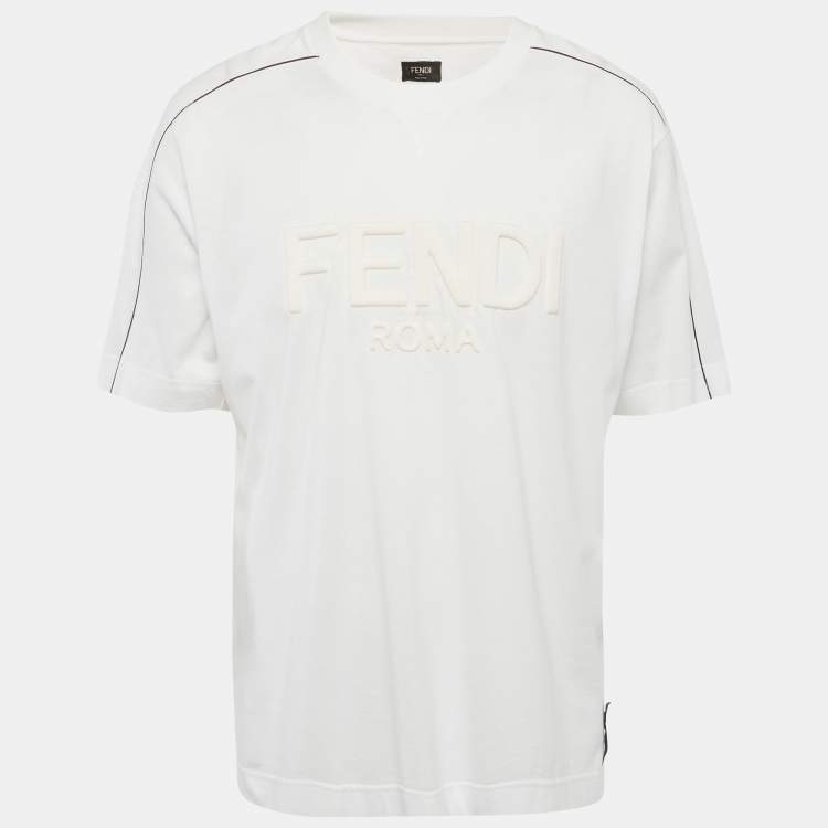 Pre Owned Fendi Roma White Jersey Embossed Logo T-Shirt XL