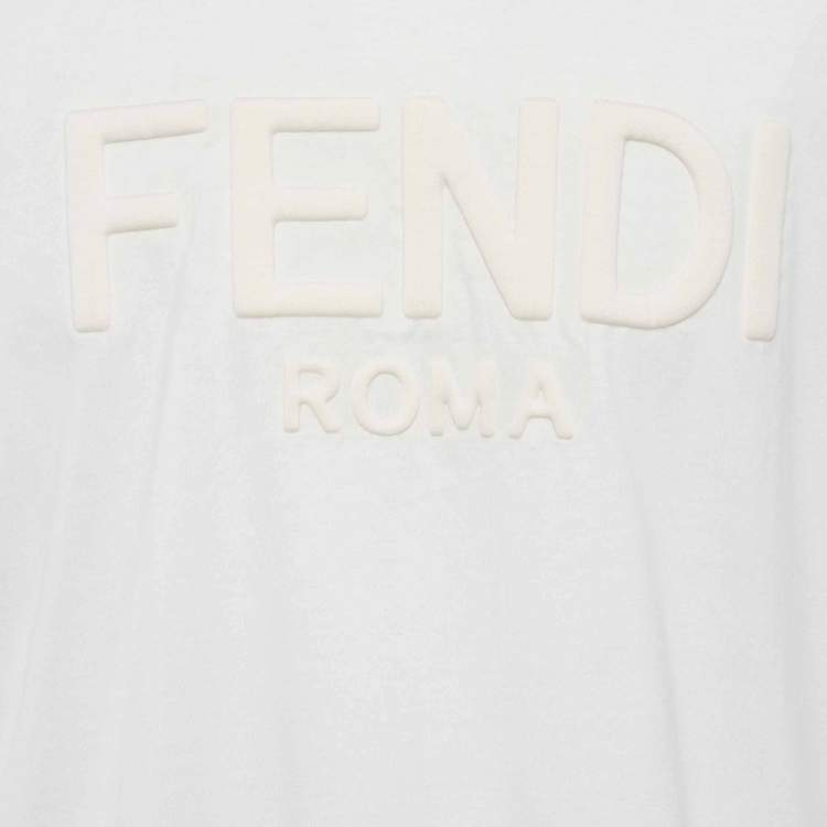Pre Owned Fendi Roma White Jersey Embossed Logo T-Shirt XL