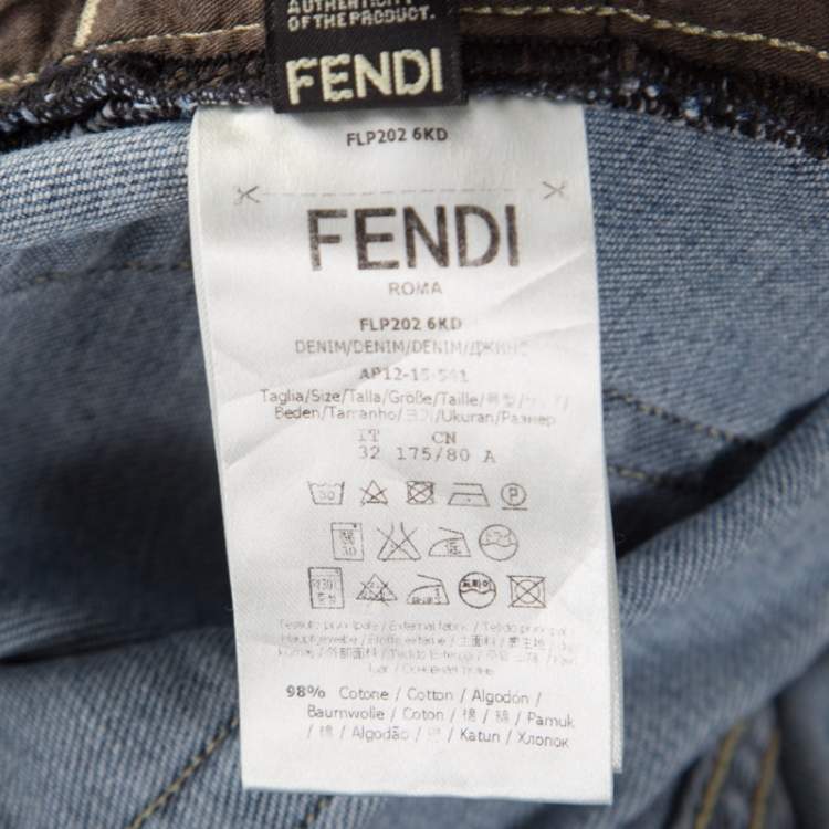 Pre Owned Fendi Indigo Light Wash Faded Effect Denim Straight Fit Jeans M
