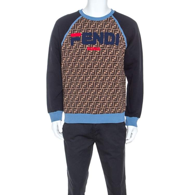 Fendi Multicolor Monogram Print Jersey Logo Applique Sweatshirt XL Fendi |  The Luxury Closet
