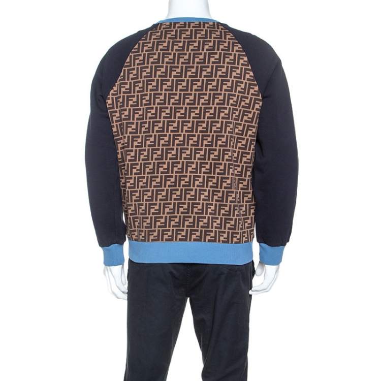 Pre Owned Fendi Multicolor Monogram Print Jersey Logo Applique Sweatshirt XL