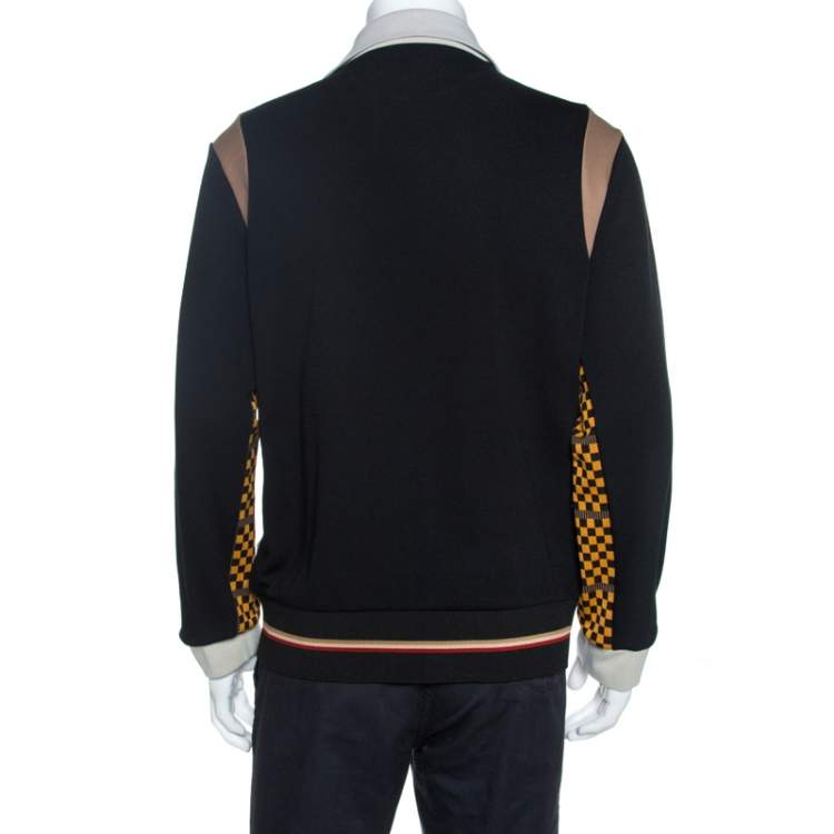 Pre Owned Fendi Black Logo print Knit Zip Front Jacket L