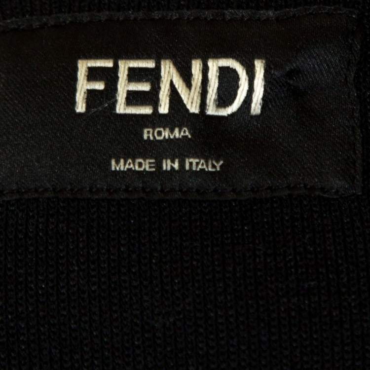 Pre Owned Fendi Black Logo print Knit Zip Front Jacket L