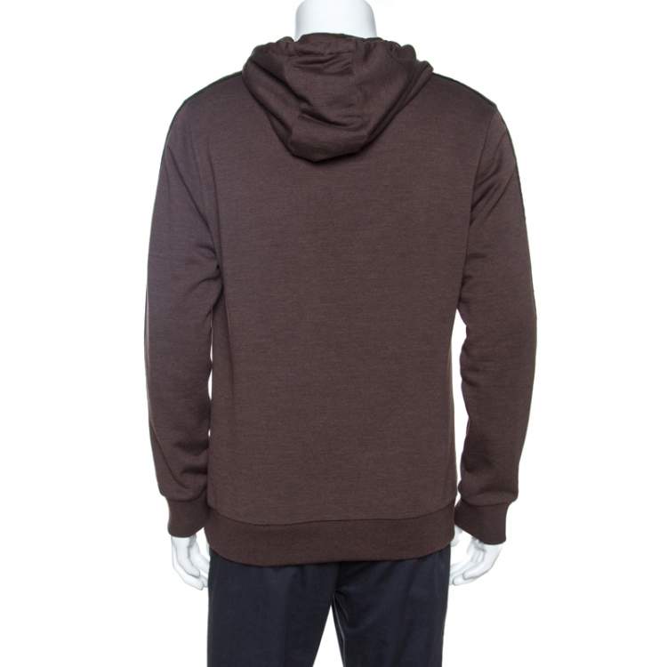 Pre Owned Fendi Brown Wool Blend Logo Tape Trim Hooded Sweatshirt M