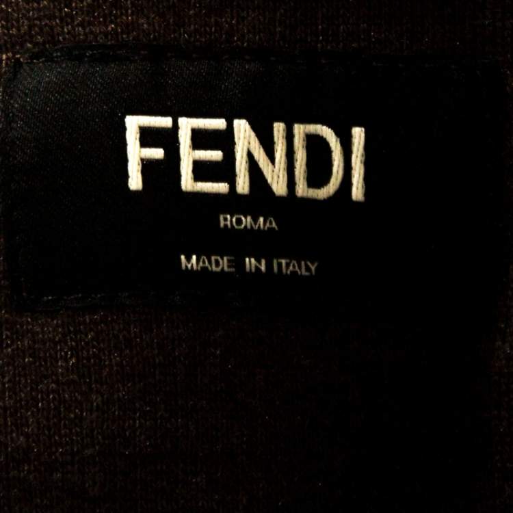 Pre Owned Fendi Brown Wool Blend Logo Tape Trim Hooded Sweatshirt M