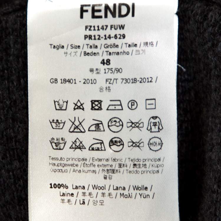 Pre Owned Fendi Grey Zucca Monogram Pattern Wool Button Front Cardigan M