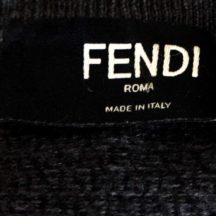 Pre Owned Fendi Grey Zucca Monogram Pattern Wool Button Front Cardigan M