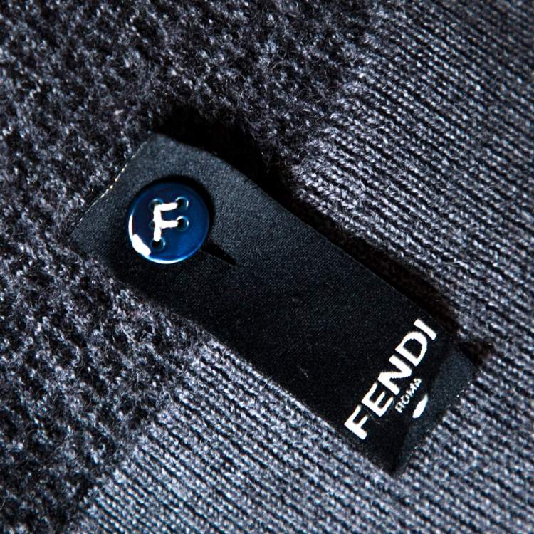 Pre Owned Fendi Grey Zucca Monogram Pattern Wool Button Front Cardigan M