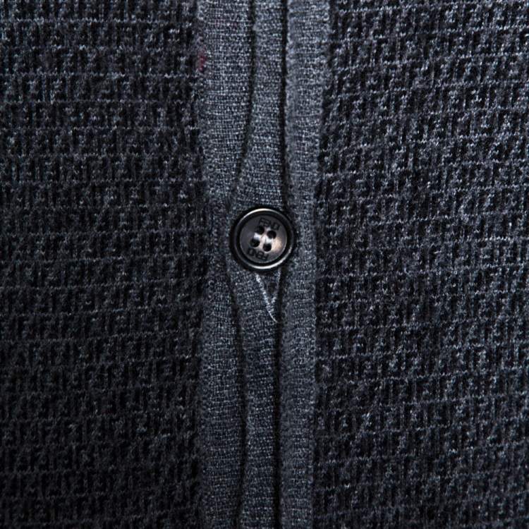 Pre Owned Fendi Grey Zucca Monogram Pattern Wool Button Front Cardigan M