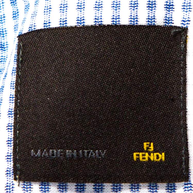 Pre Owned Fendi White & Blue Textured Stripe Cotton Long Sleeve Shirt M