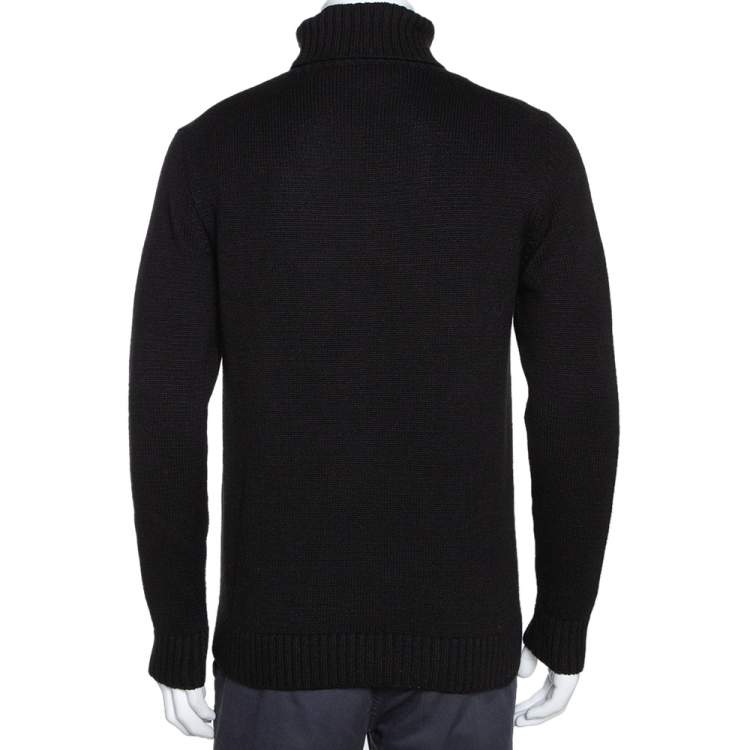 مملوكة مسبقًا Fendi Black Cashmere Intarsia Knit Karlito Turtleneck Sweater M