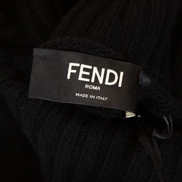 مملوكة مسبقًا Fendi Black Cashmere Intarsia Knit Karlito Turtleneck Sweater M