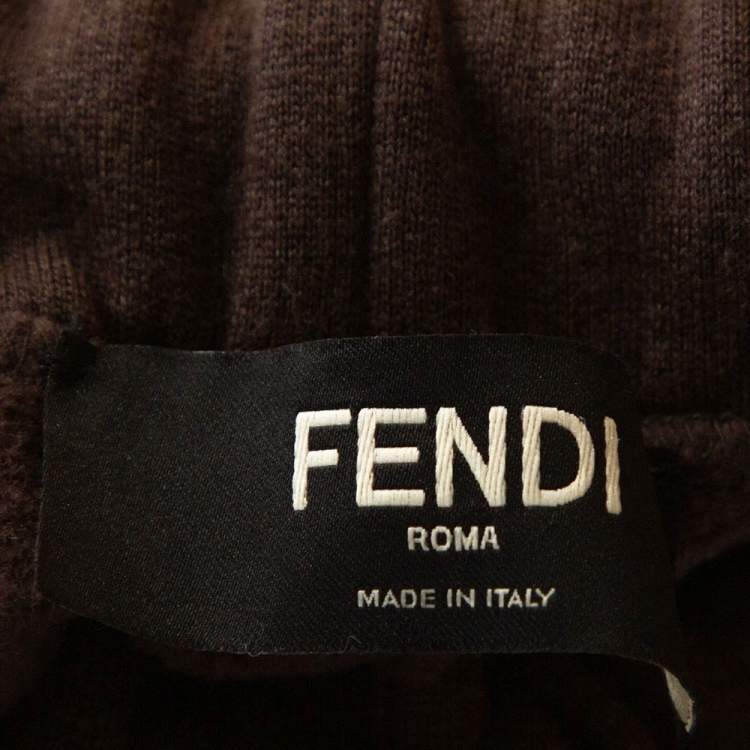 Pre Owned Fendi Brown Knit & Satin Logo Stripe Detail Track Pants M