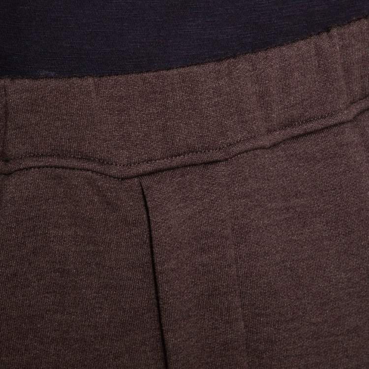 Pre Owned Fendi Brown Knit & Satin Logo Stripe Detail Track Pants M