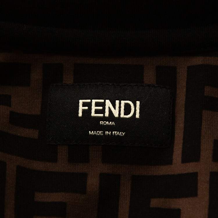 Pre Owned Fendi Brown Zucca Monogram Printed & Embroidered Cotton T-Shirt M