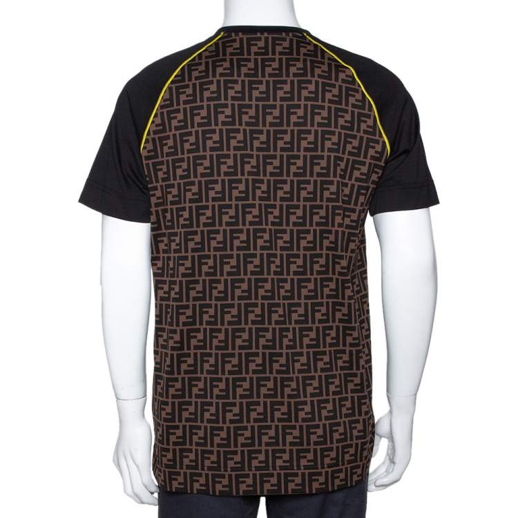 Pre Owned Fendi Brown Zucca Monogram Printed & Embroidered Cotton T-Shirt M