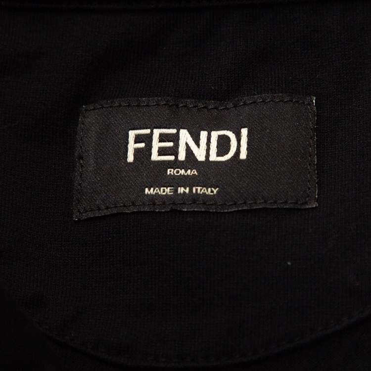Pre Owned Fendi Black Patch Face Cotton Crew Neck T-Shirt XS