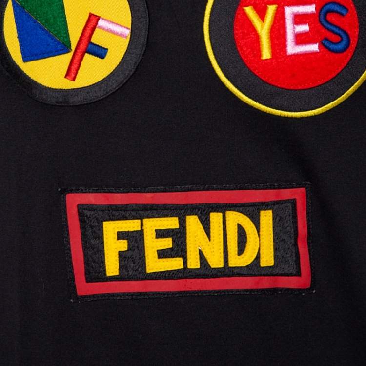 Pre Owned Fendi Black Patch Face Cotton Crew Neck T-Shirt XS