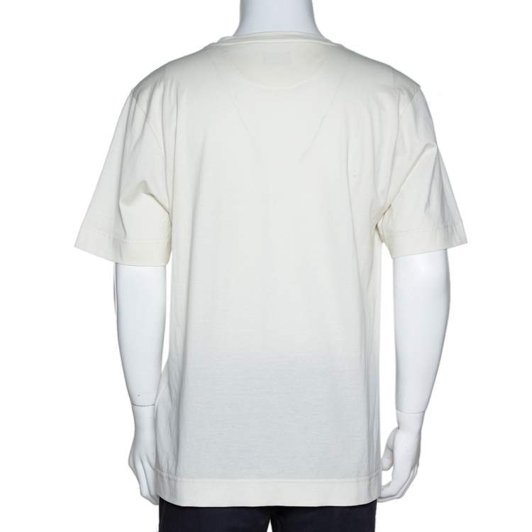 Pre Owned Fendi Off White Cotton Knit Appliquéd Logo Crew Neck T-Shirt M