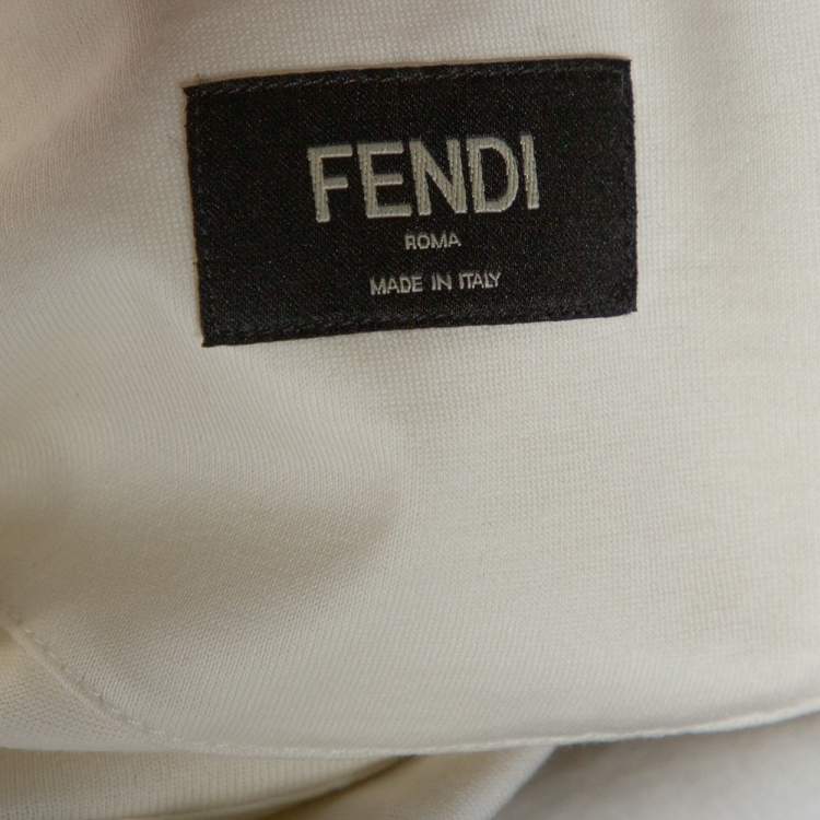 Pre Owned Fendi Off White Cotton Knit Appliquéd Logo Crew Neck T-Shirt M