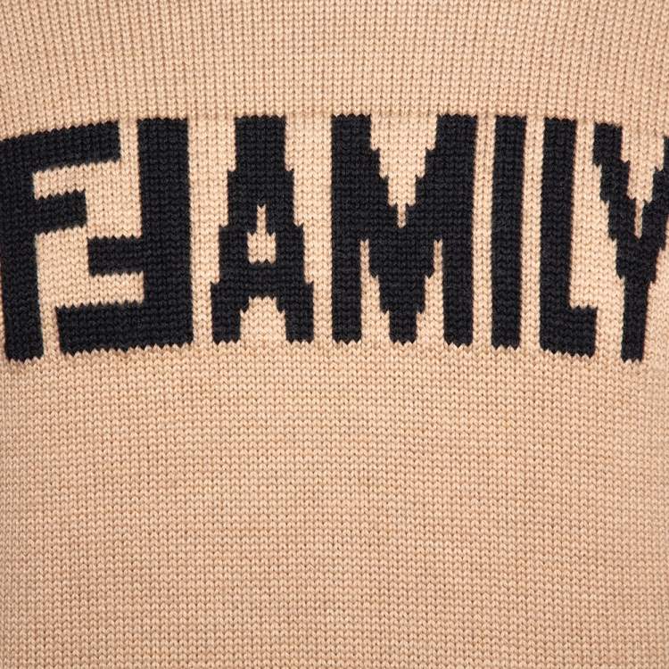 Pre Owned Fendi Bicolor Family Embroidered Wool Knit Pullover M