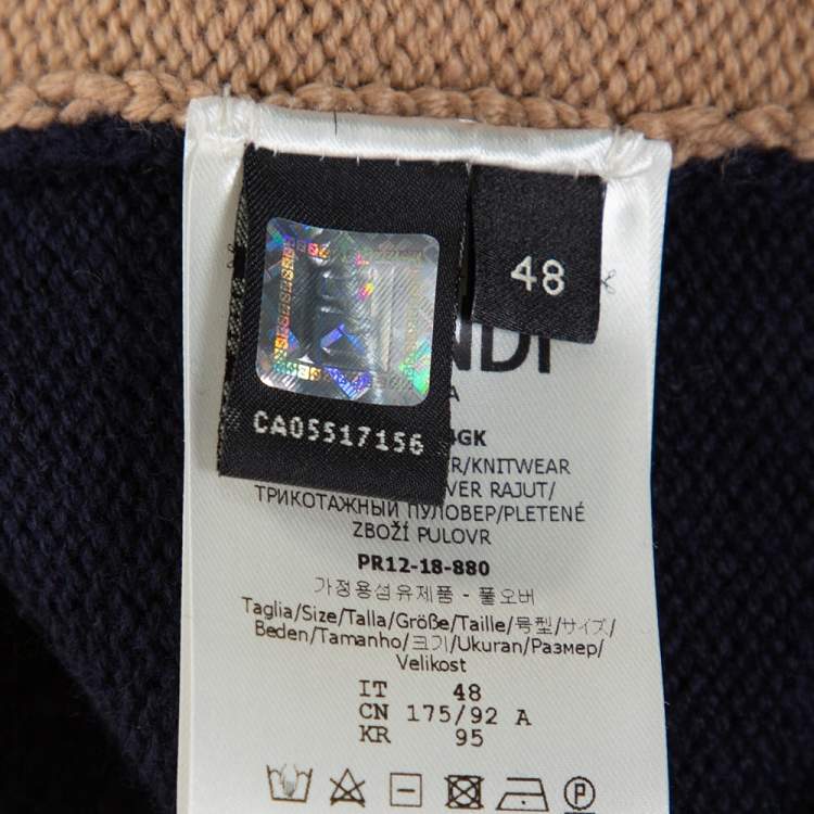 Pre Owned Fendi Bicolor Family Embroidered Wool Knit Pullover M