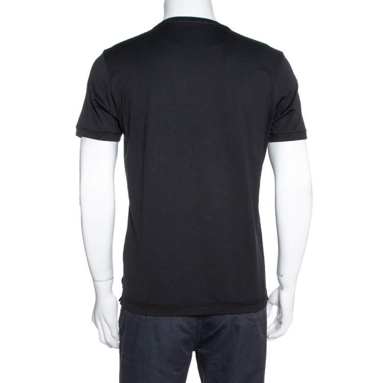 Pre Owned Fendi Black Cotton Bag Bugs Motif Embroidered Crew Neck T-Shirt M