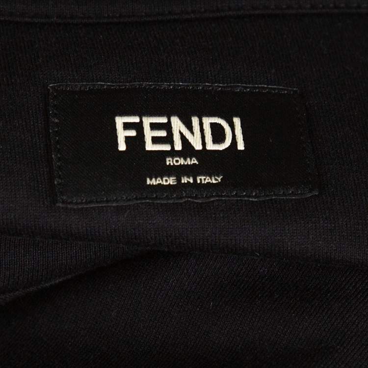 Pre Owned Fendi Black Cotton Bag Bugs Motif Embroidered Crew Neck T-Shirt M