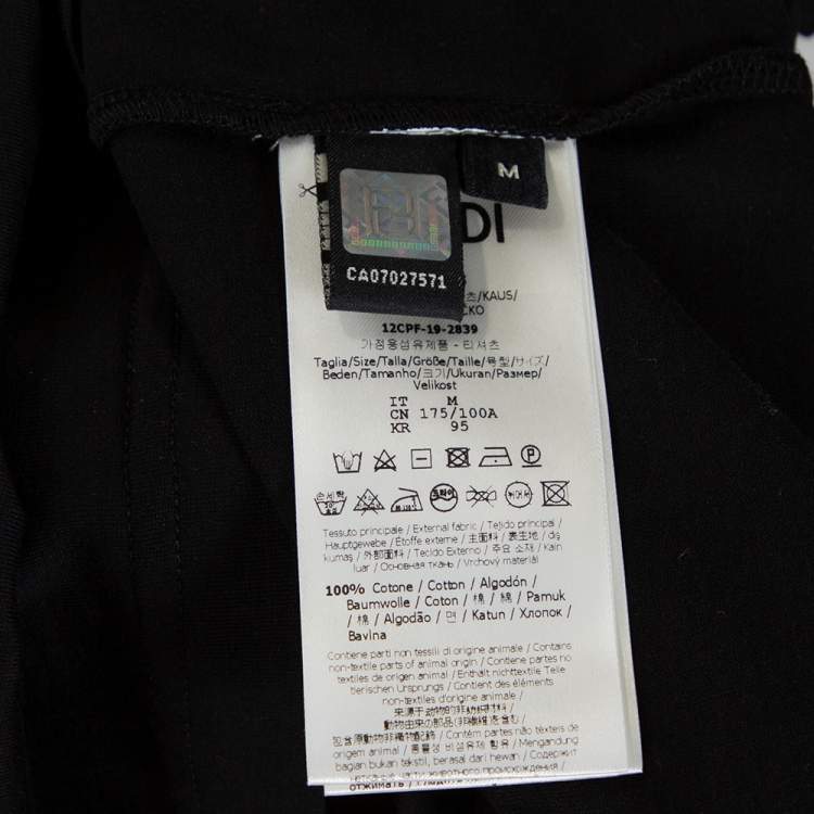 Pre Owned Fendi Black Cotton Bag Bugs Motif Embroidered Crew Neck T-Shirt M