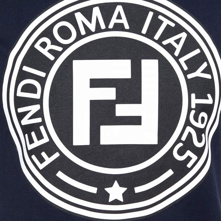 مملوكة مسبقًا Fendi Navy Blue FF Logo Print Cotton Crew Neck T-Shirt S