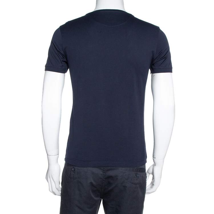 مملوكة مسبقًا Fendi Navy Blue FF Logo Print Cotton Crew Neck T-Shirt S