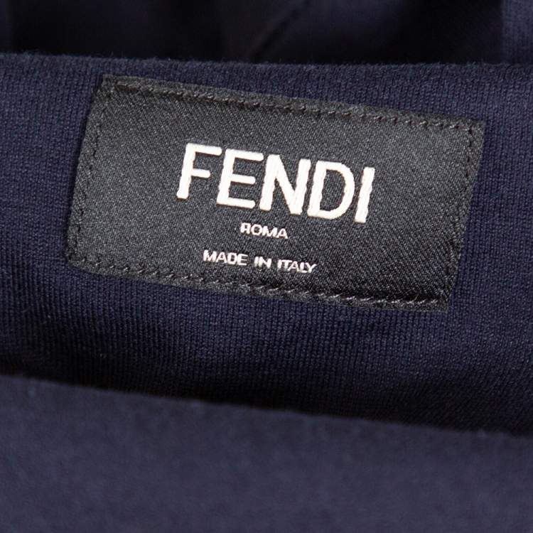 مملوكة مسبقًا Fendi Navy Blue FF Logo Print Cotton Crew Neck T-Shirt S