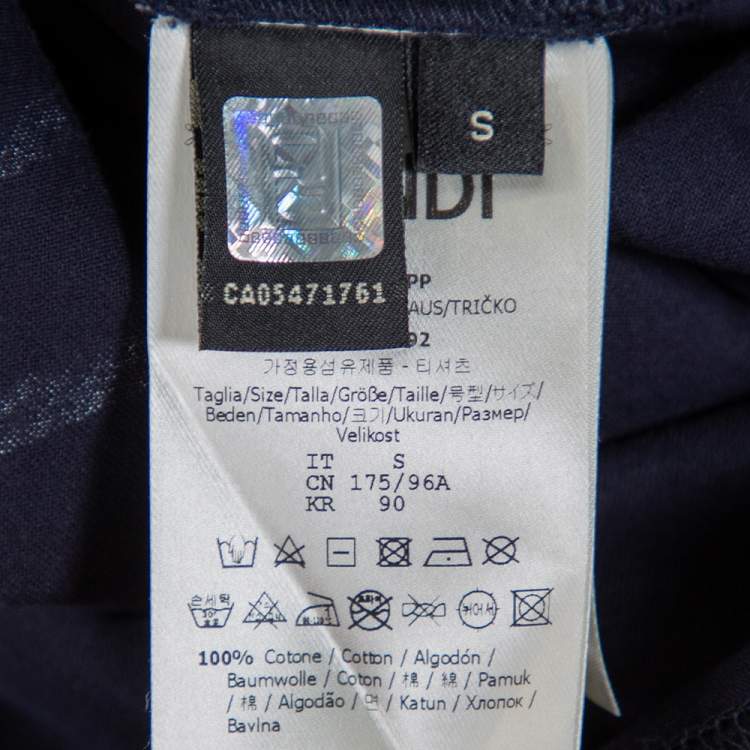 مملوكة مسبقًا Fendi Navy Blue FF Logo Print Cotton Crew Neck T-Shirt S