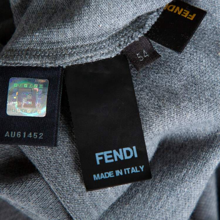 Pre Owned Fendi Grey Cotton Selleria Long Sleeve Polo T-Shirt XXL