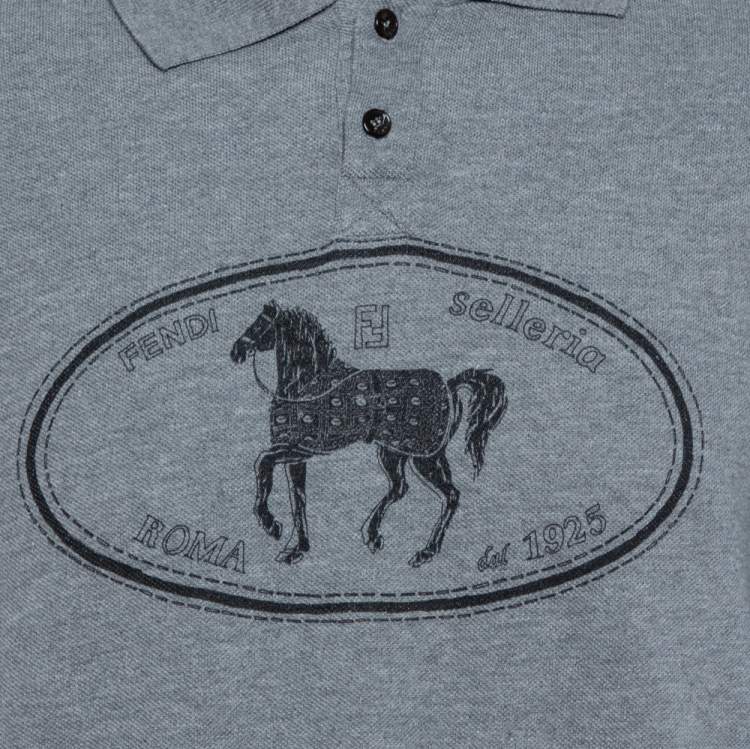 Pre Owned Fendi Grey Cotton Selleria Long Sleeve Polo T-Shirt XXL