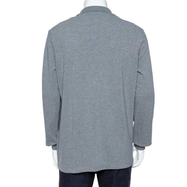 Pre Owned Fendi Grey Cotton Selleria Long Sleeve Polo T-Shirt XXL