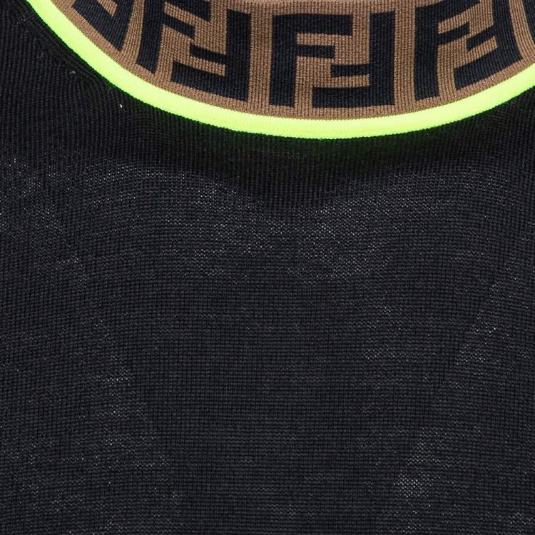 Pre Owned Fendi Black Wool Zucca Logo Collar Detail Jumper 3XL