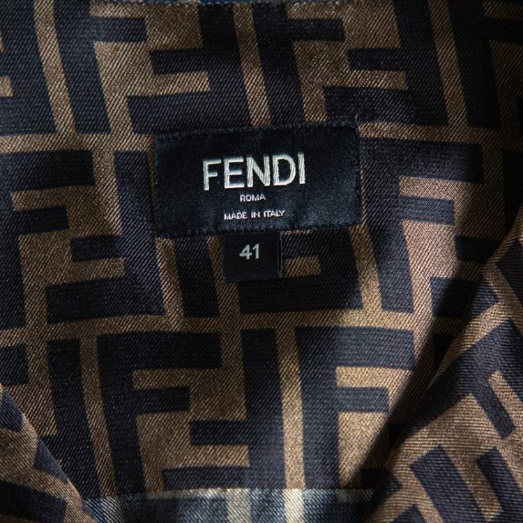Pre Owned Fendi Brown Silk Zucca Monogram Button Front Shirt L