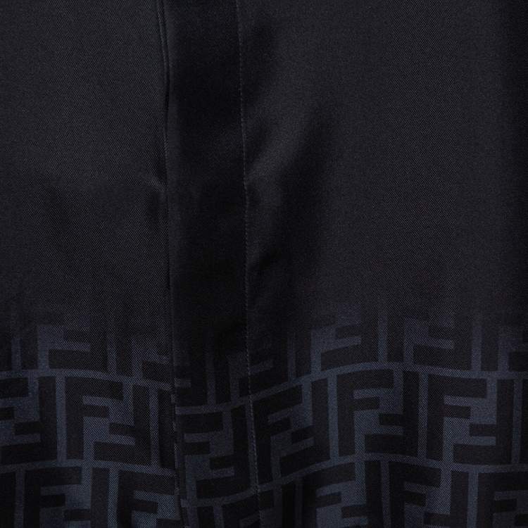Pre Owned Fendi Black Zucca Gradient Printed Silk Short Sleeve Shirt XL 