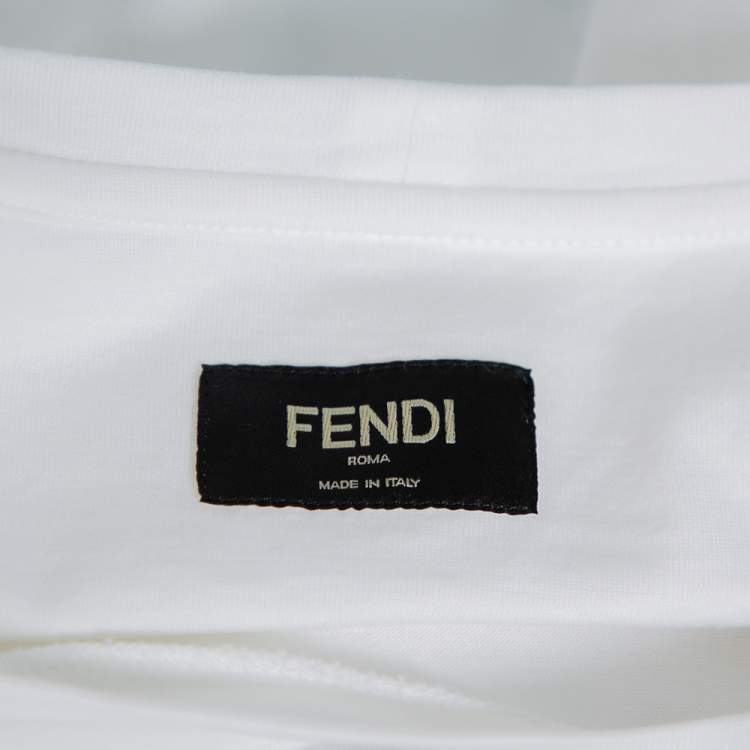 Pre Owned Fendi White Monster Eye Applique Cotton Pocket Bag Detail T-Shirt M