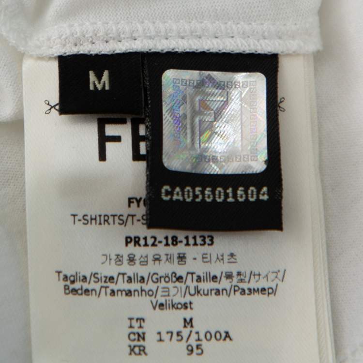 Pre Owned Fendi White Monster Eye Applique Cotton Pocket Bag Detail T-Shirt M