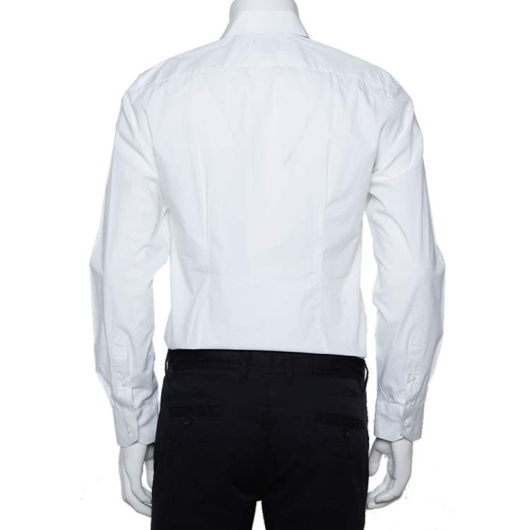 Pre Owned Fendi White Monster Eye Embroidered Cotton Button Front Shirt M