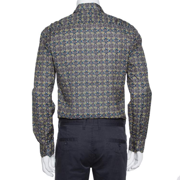 Pre Owned Fendi Grey Monster Eyes Printed Cotton Button Front Shirt L