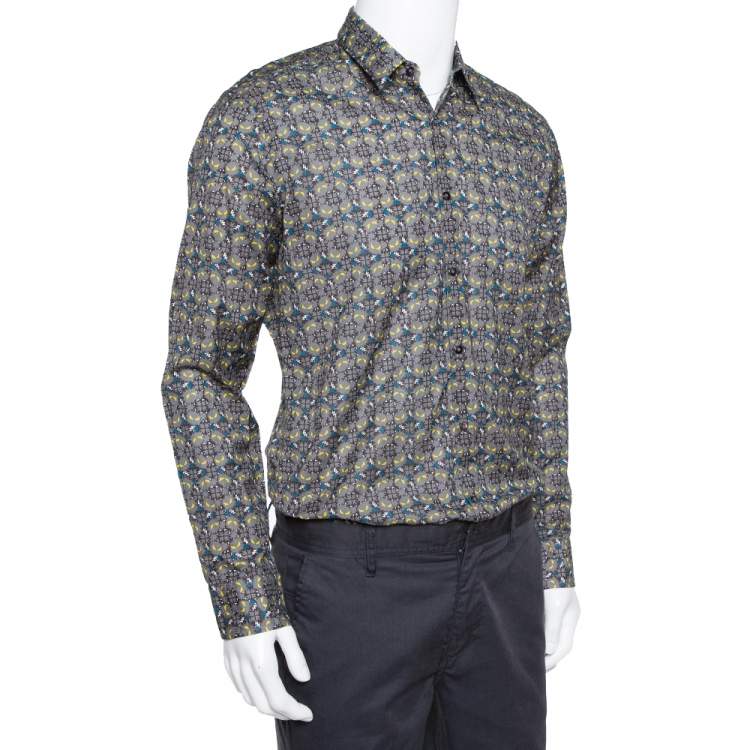 Pre Owned Fendi Grey Monster Eyes Printed Cotton Button Front Shirt L