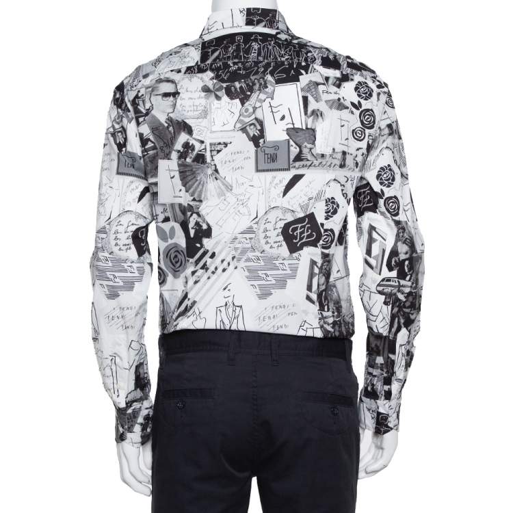 Pre Owned Fendi Monochrome Abstract Printed Cotton Button Front Shirt XL